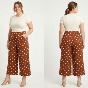 Anthropologie Maeve 26W Polka Dot Wide Leg Colette Cropped Pants Bronze Rust NWT